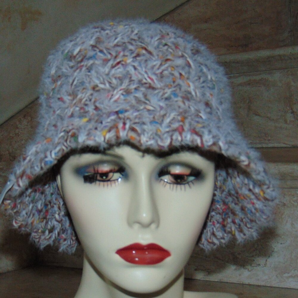 RARE Hansel From Basel Bucket Hat Crochet Multicolored Fuzzy Knit Winter Cabin